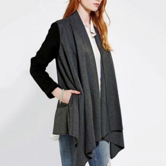 Staring At Stars Urban Outfitters Gray Black Open Front Wool Jacket Size S Small - Picture 1 of 6